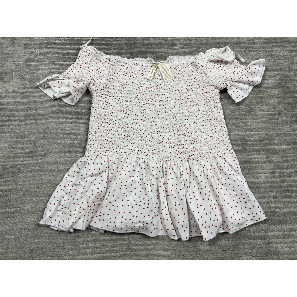 Japna Top Womens XS White Smocked Short Sleeve Rayon Ruffle Pleated
